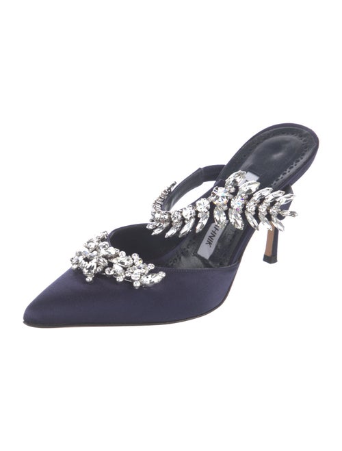 Manolo Blahnik Satin Crystal Embellishments Mules