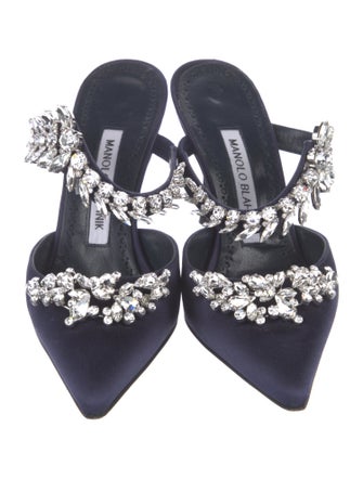 Manolo Blahnik Satin Crystal Embellishments Mules