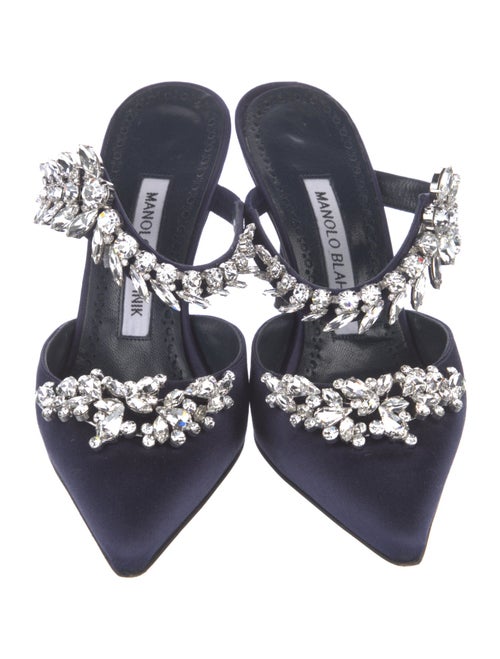 Manolo Blahnik Satin Crystal Embellishments Mules
