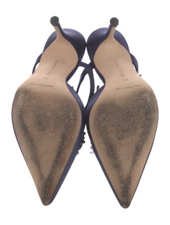 Manolo Blahnik Satin Crystal Embellishments Mules