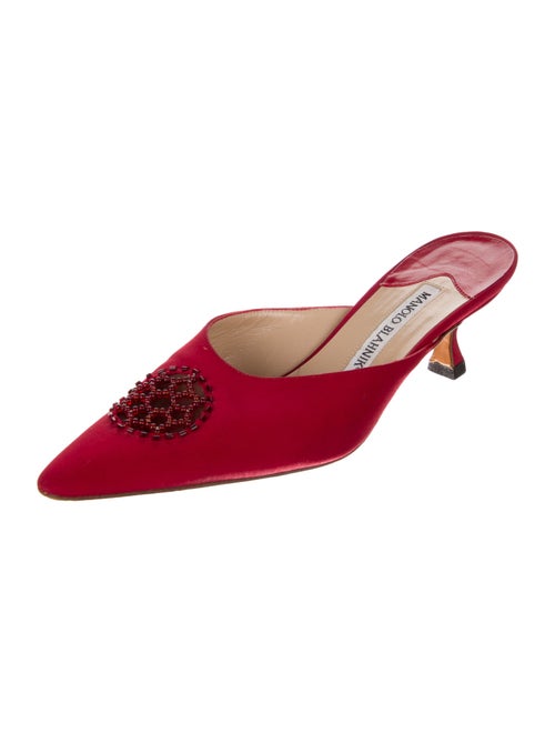 Manolo Blahnik Satin Mesh Accents Mules