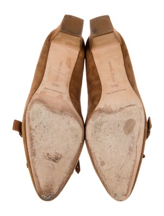 Manolo Blahnik Suede Fringe Trim Accent Pumps