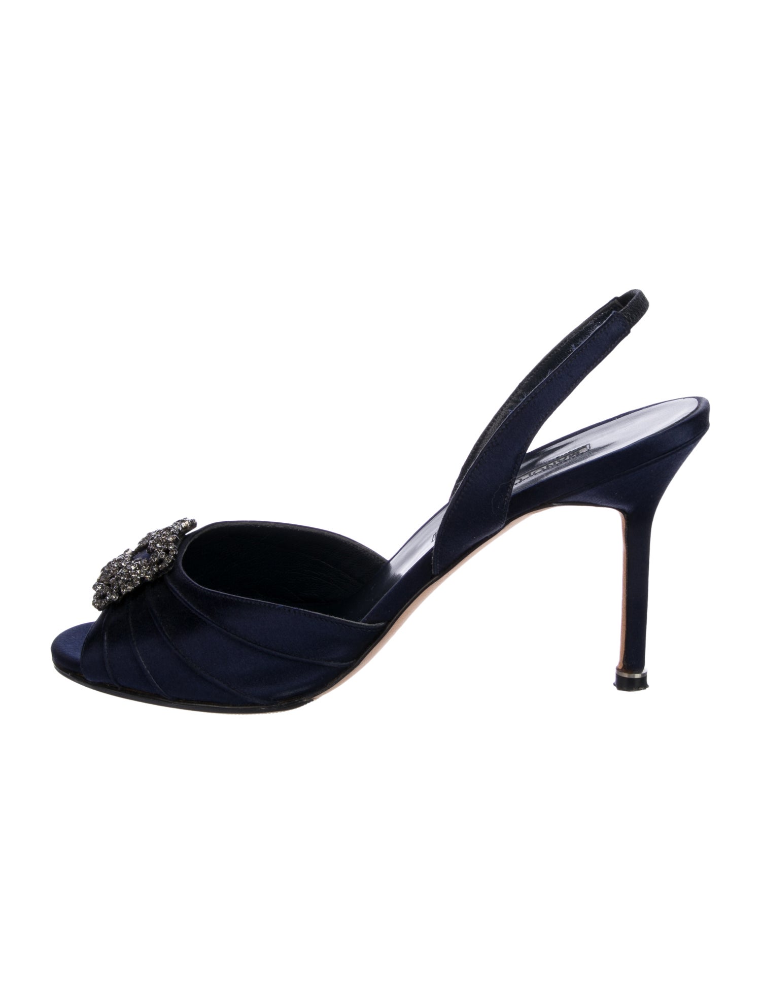 Manolo Blahnik Satin Crystal Embellishments Slingback Sandals