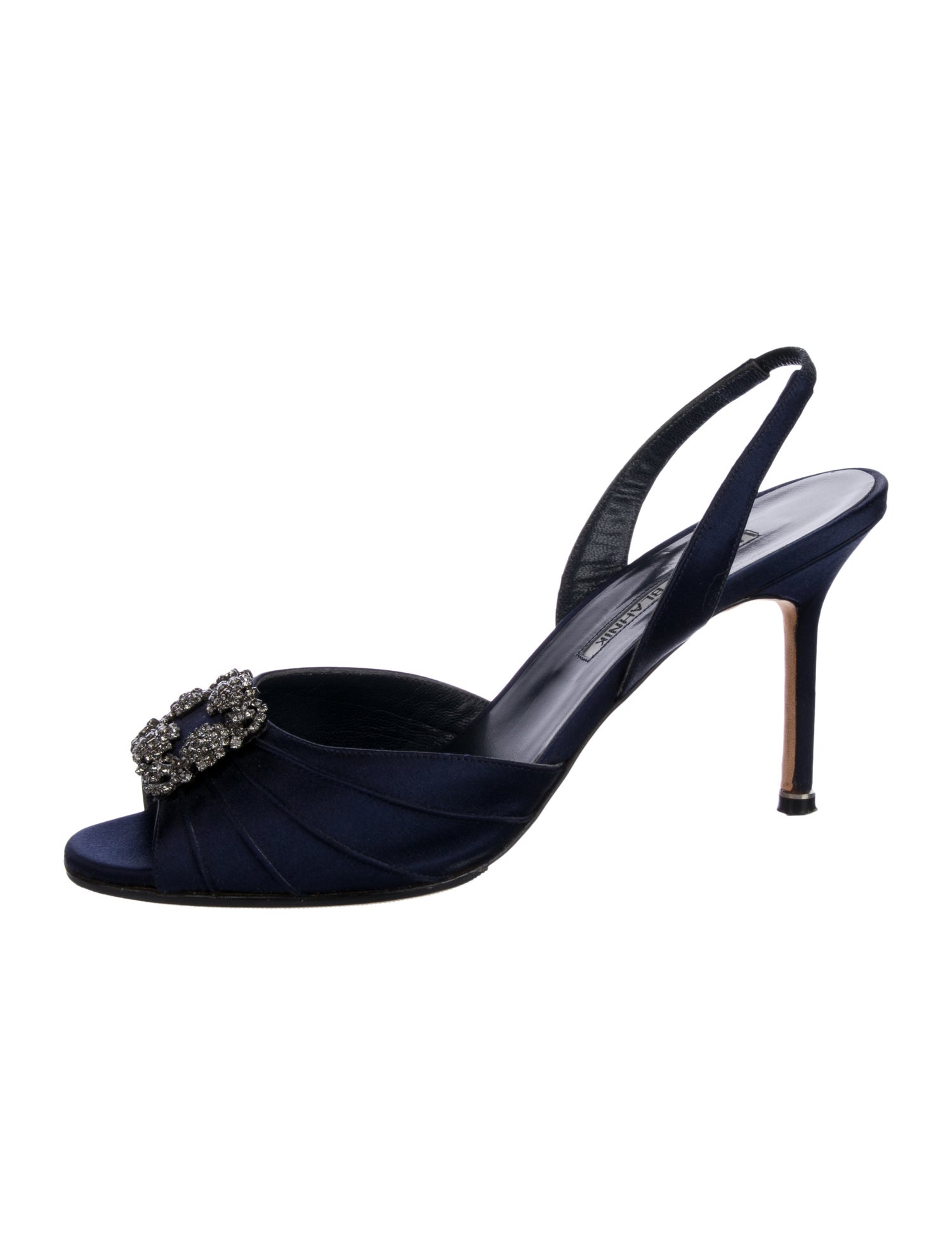 Manolo Blahnik Satin Crystal Embellishments Slingback Sandals
