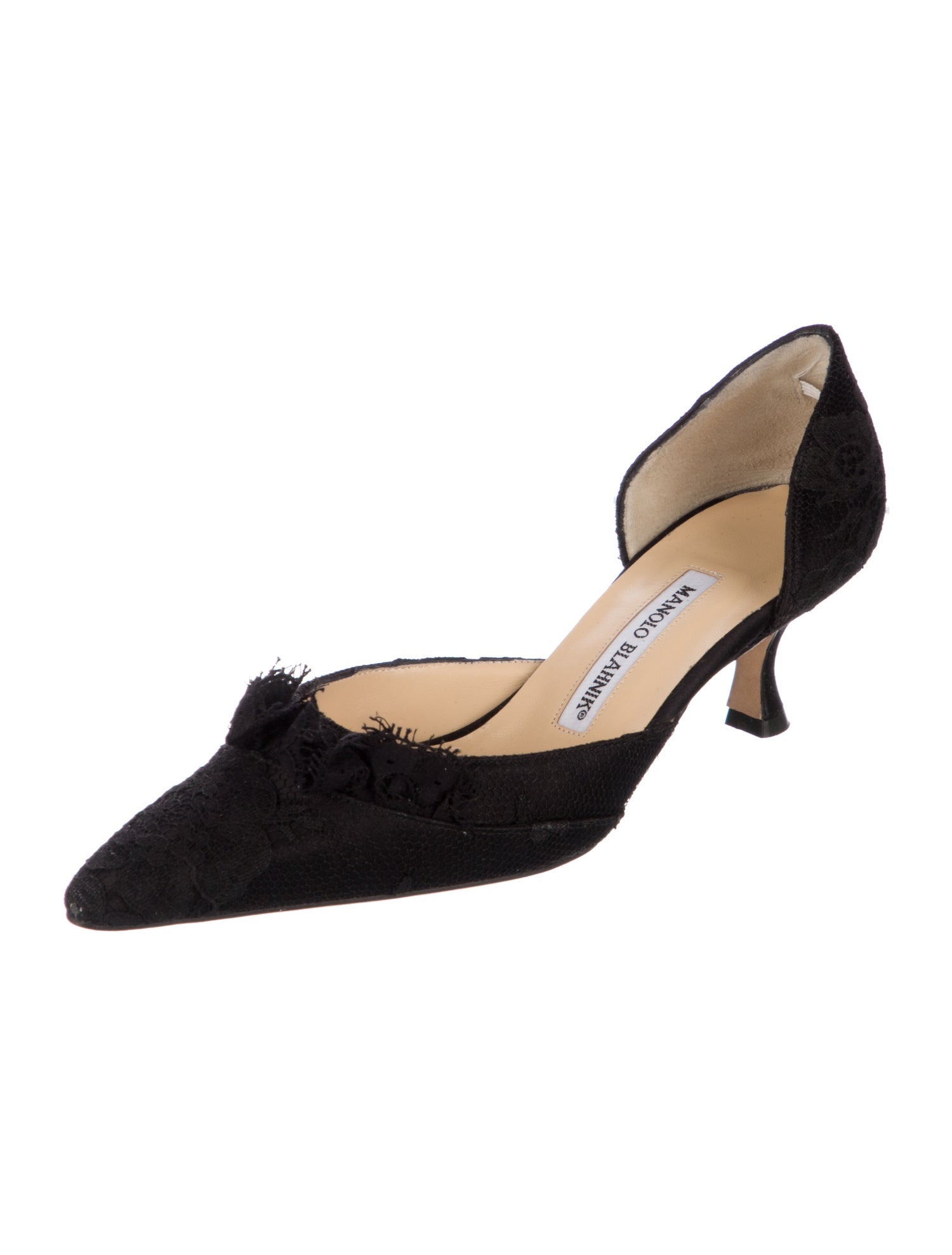 Manolo Blahnik Lace Trim Embellishment D'Orsay Pumps