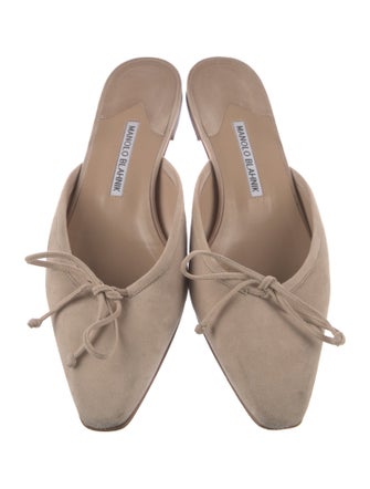 Manolo Blahnik Suede Bow Accents Mules