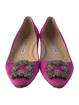 Manolo Blahnik Satin Crystal Embellishments Ballet Flats