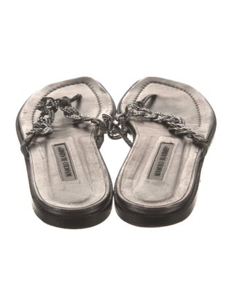 Manolo Blahnik Leather Chain-Link Accents Slides