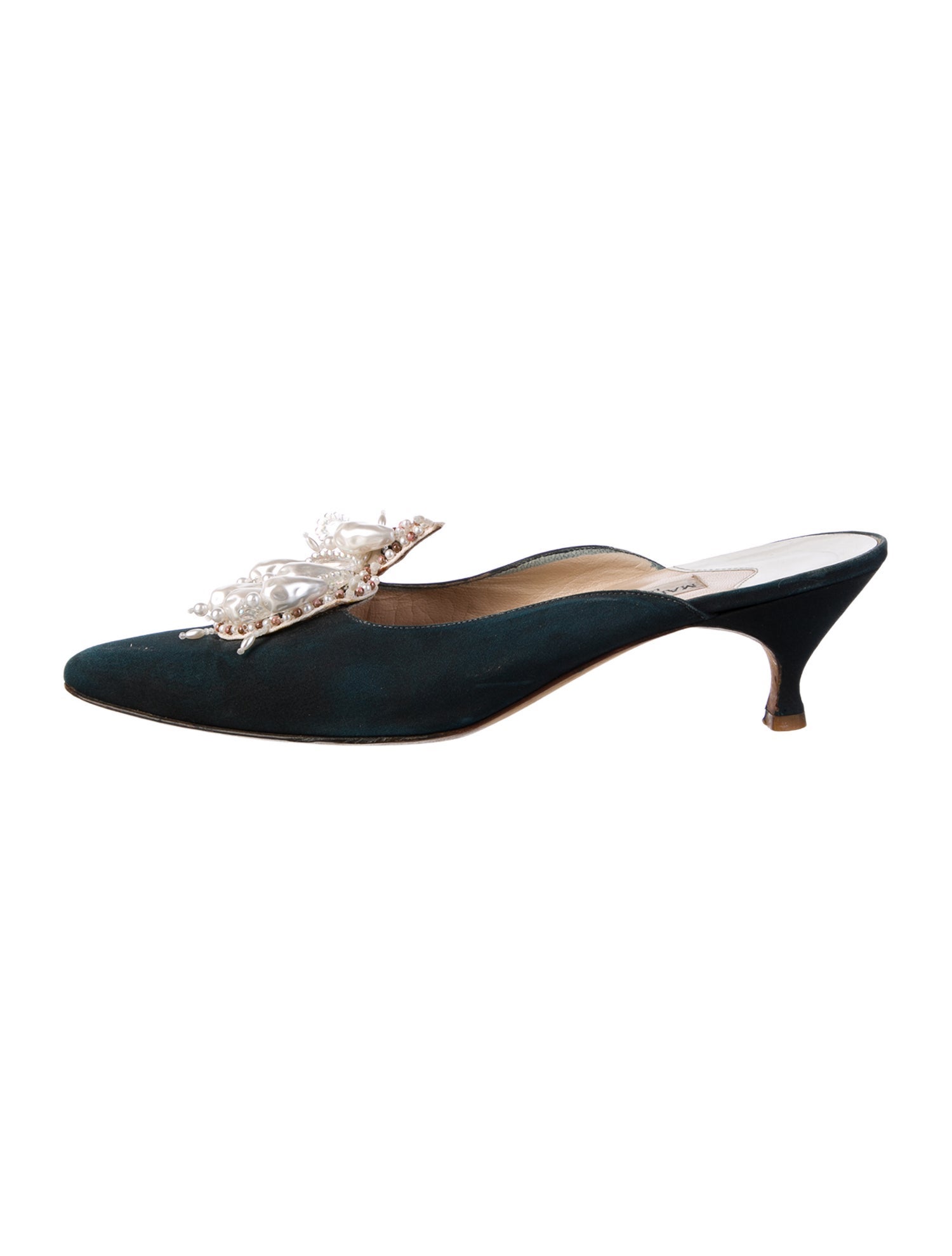 Manolo Blahnik Faux Pearl Accents Nylon Mules