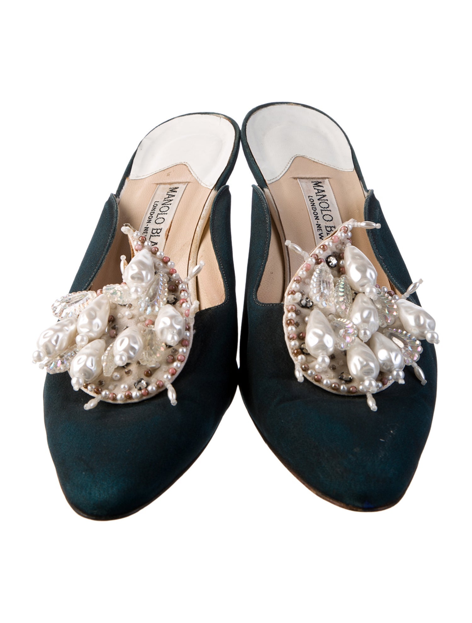 Manolo Blahnik Faux Pearl Accents Nylon Mules