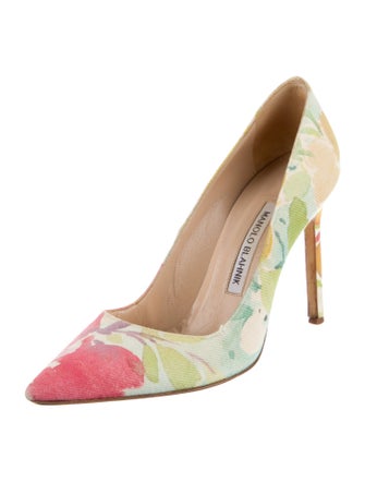 Manolo Blahnik Canvas Floral Print Pumps