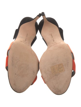 Manolo Blahnik Suede Colorblock Pattern Slingback Sandals