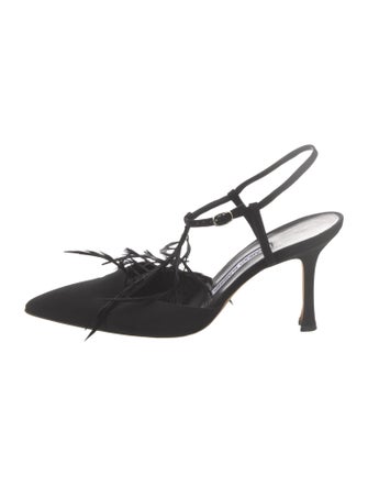 Manolo Blahnik Feather Trim Slingback Pumps