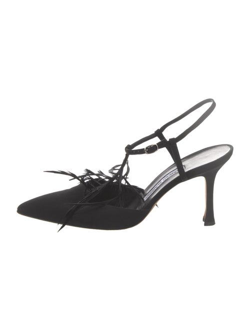 Manolo Blahnik Feather Trim Slingback Pumps