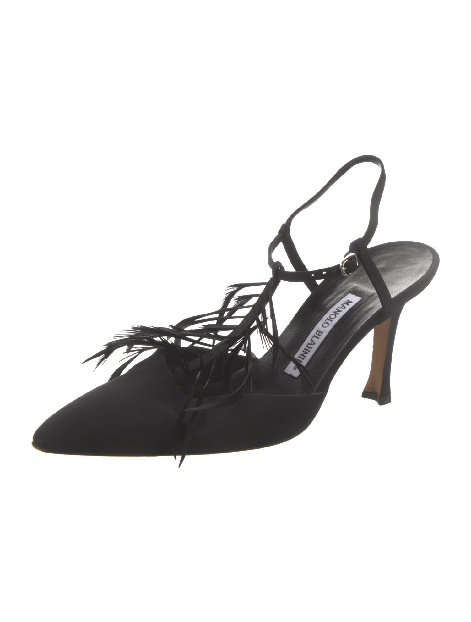 Manolo Blahnik Feather Trim Slingback Pumps