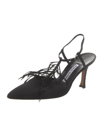 Manolo Blahnik Feather Trim Slingback Pumps