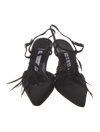 Manolo Blahnik Feather Trim Slingback Pumps