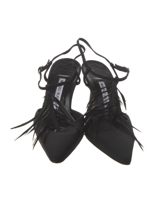 Manolo Blahnik Feather Trim Slingback Pumps