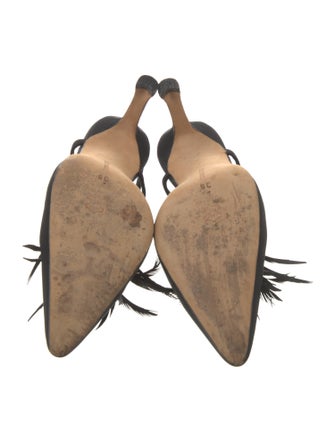 Manolo Blahnik Feather Trim Slingback Pumps