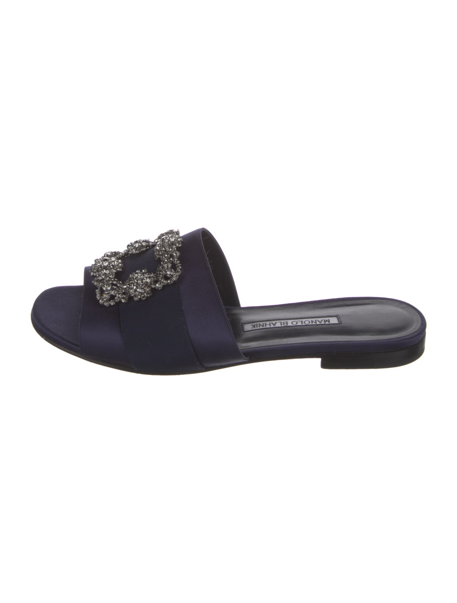 Manolo Blahnik Satin Crystal Embellishments Slides