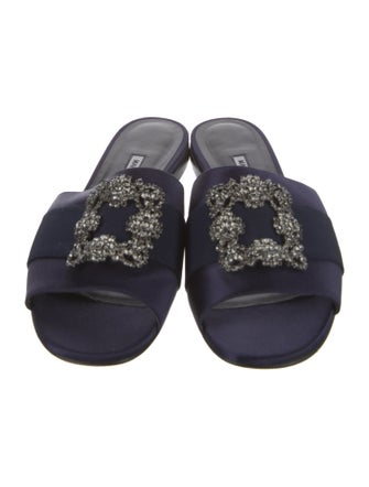 Manolo Blahnik Satin Crystal Embellishments Slides