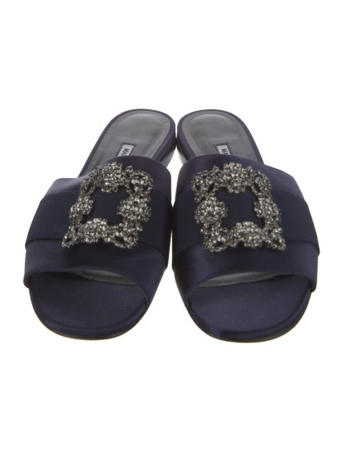 Manolo Blahnik Satin Crystal Embellishments Slides