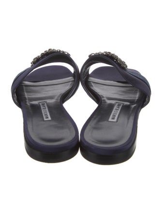 Manolo Blahnik Satin Crystal Embellishments Slides