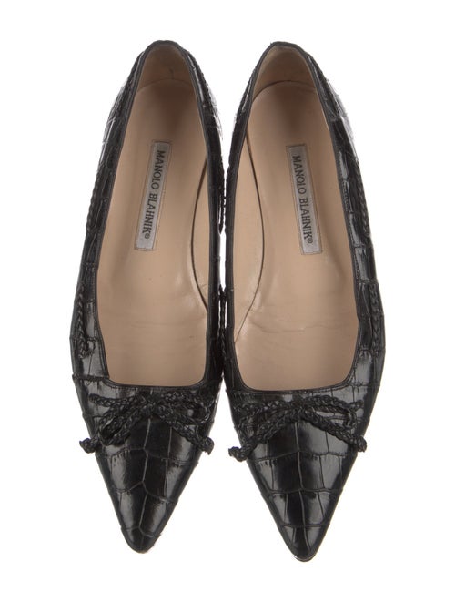 Manolo Blahnik Leather Bow Accents Ballet Flats