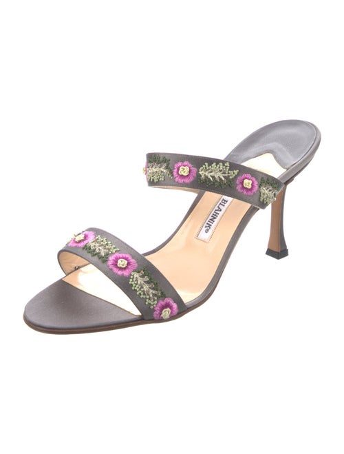 Manolo Blahnik Satin Floral Print Slides
