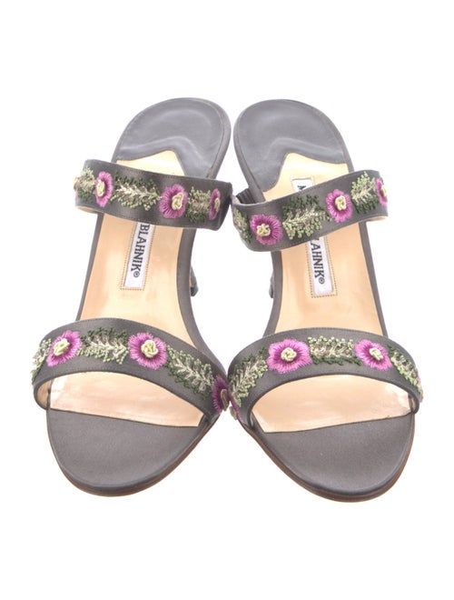 Manolo Blahnik Satin Floral Print Slides