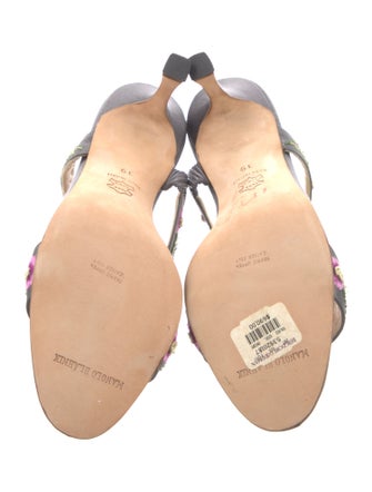 Manolo Blahnik Satin Floral Print Slides