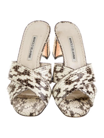 Manolo Blahnik Snakeskin Animal Print Slides