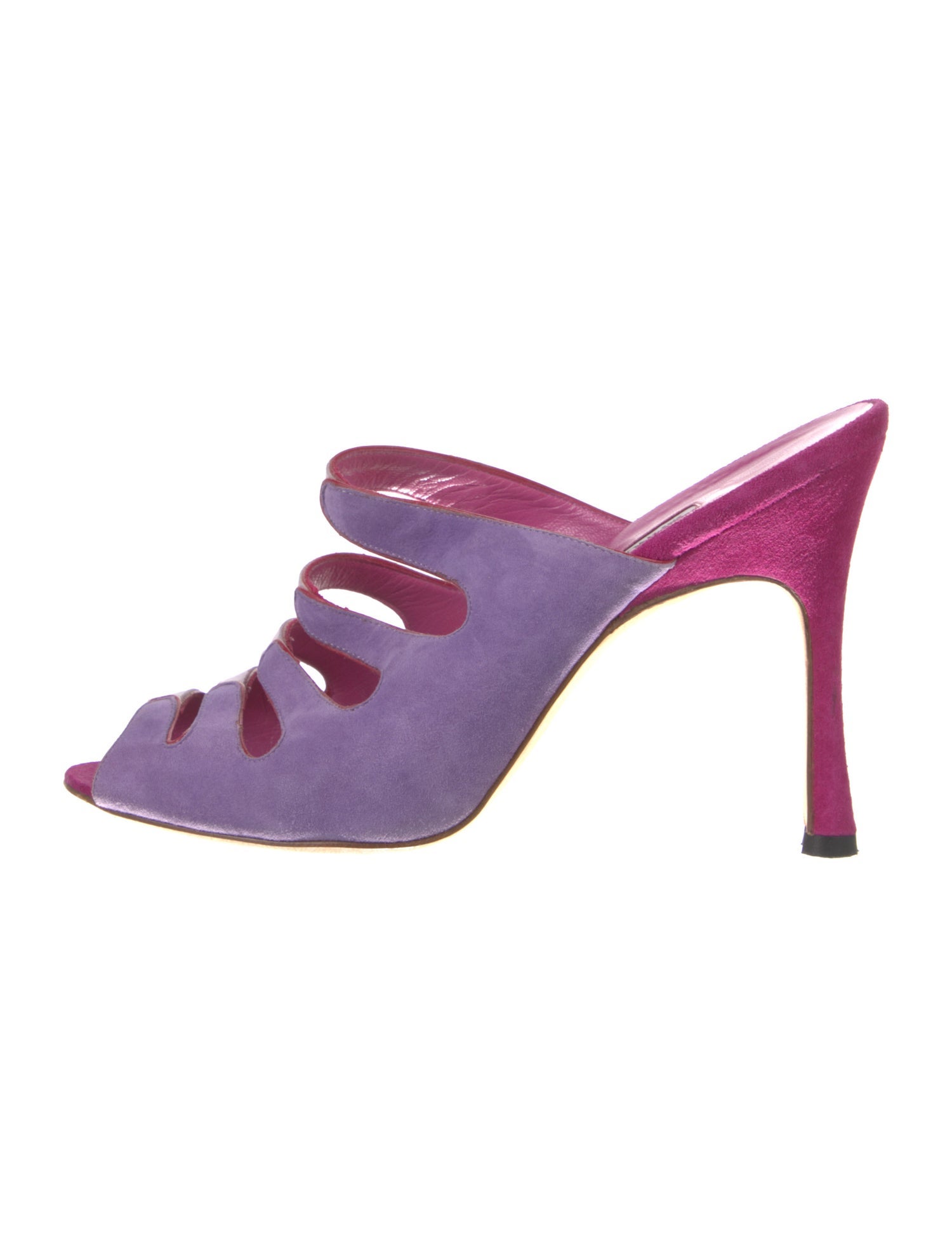 Manolo Blahnik Suede Cutout Accent Slides