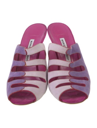 Manolo Blahnik Suede Cutout Accent Slides