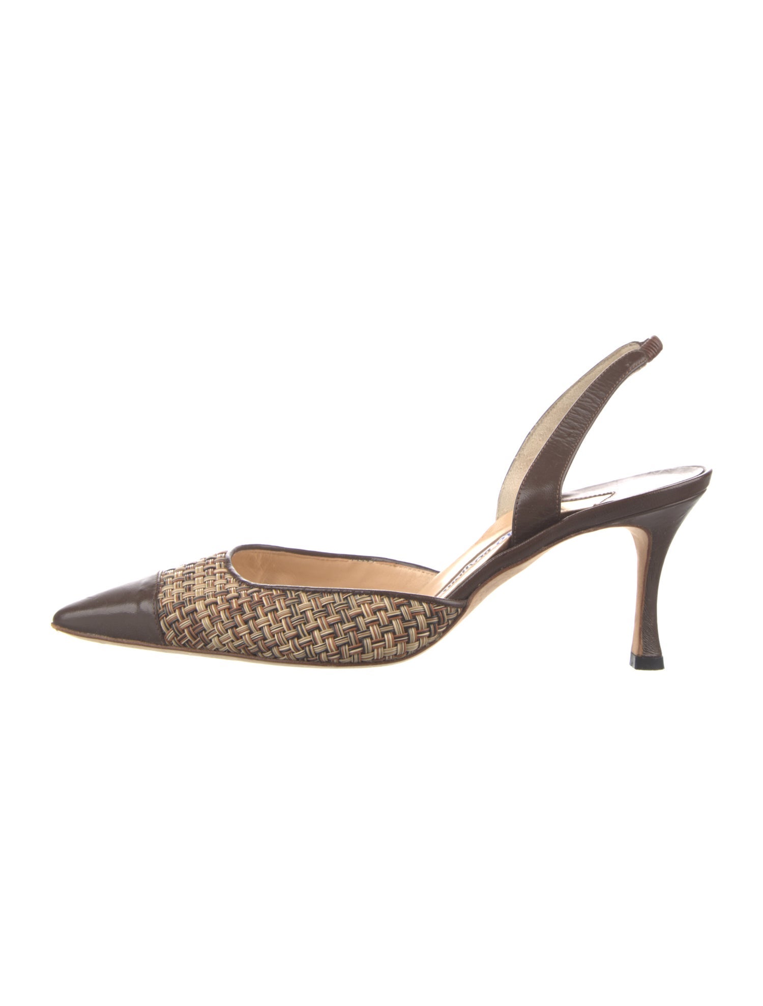 Manolo Blahnik Leather Tweed Pattern Slingback Pumps