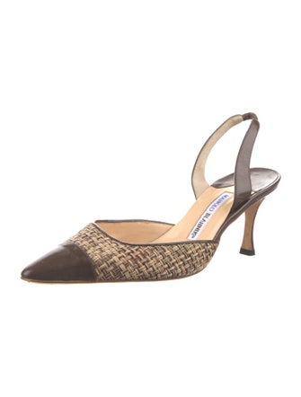 Manolo Blahnik Leather Tweed Pattern Slingback Pumps