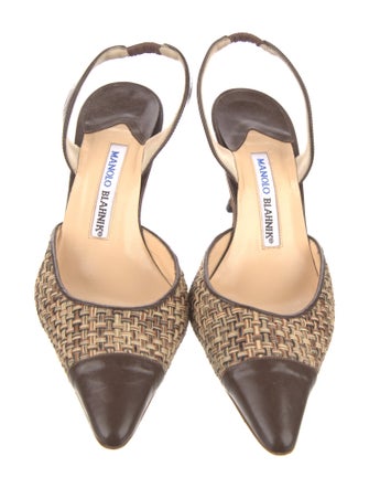 Manolo Blahnik Leather Tweed Pattern Slingback Pumps
