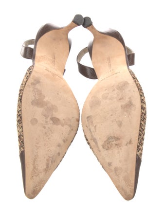 Manolo Blahnik Leather Tweed Pattern Slingback Pumps