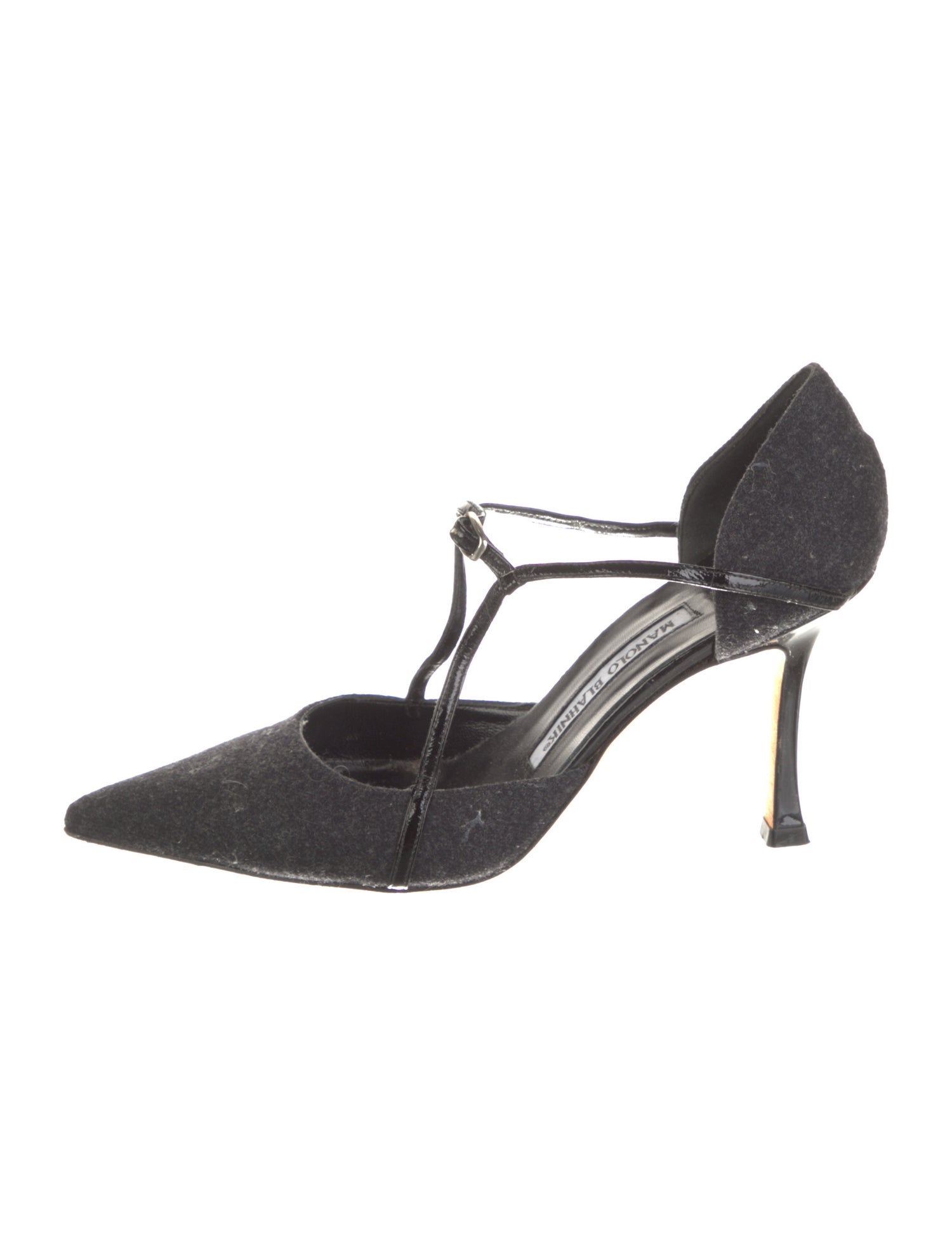 Manolo Blahnik Wool T-Strap Pumps