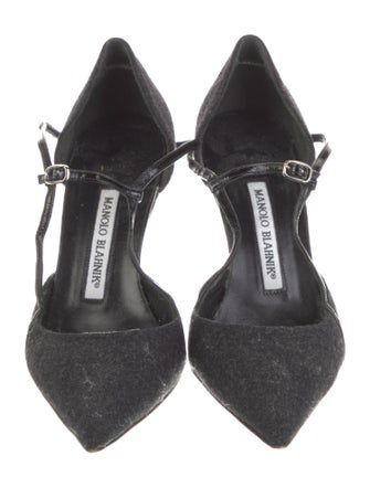 Manolo Blahnik Wool T-Strap Pumps