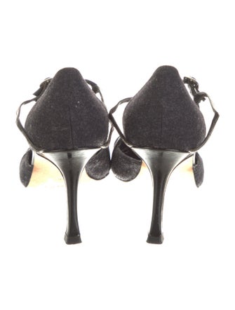 Manolo Blahnik Wool T-Strap Pumps