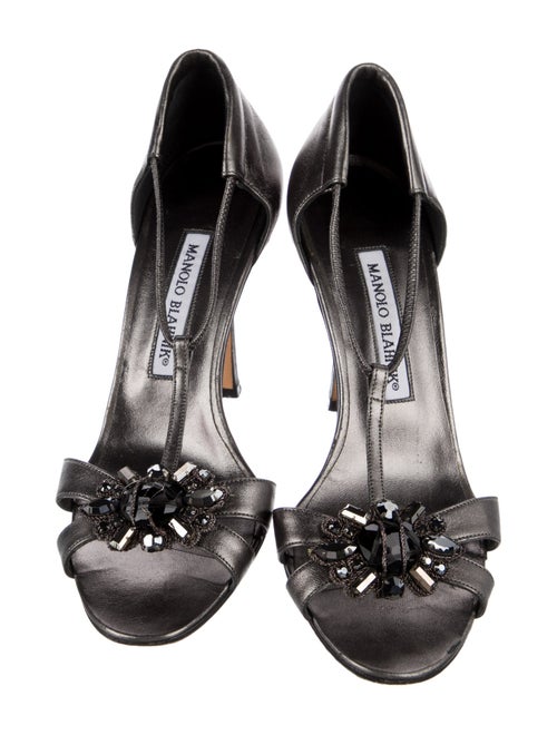 Manolo Blahnik Leather Crystal Embellishments Sandals