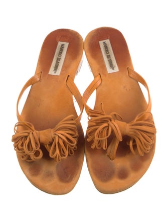 Manolo Blahnik Suede Bow Accents Slides