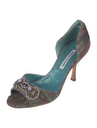 Manolo Blahnik Printed Crystal Embellishments D'Orsay Pumps