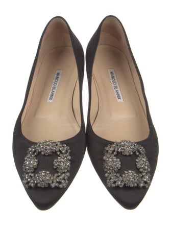 Manolo Blahnik Satin Crystal Embellishments Flats