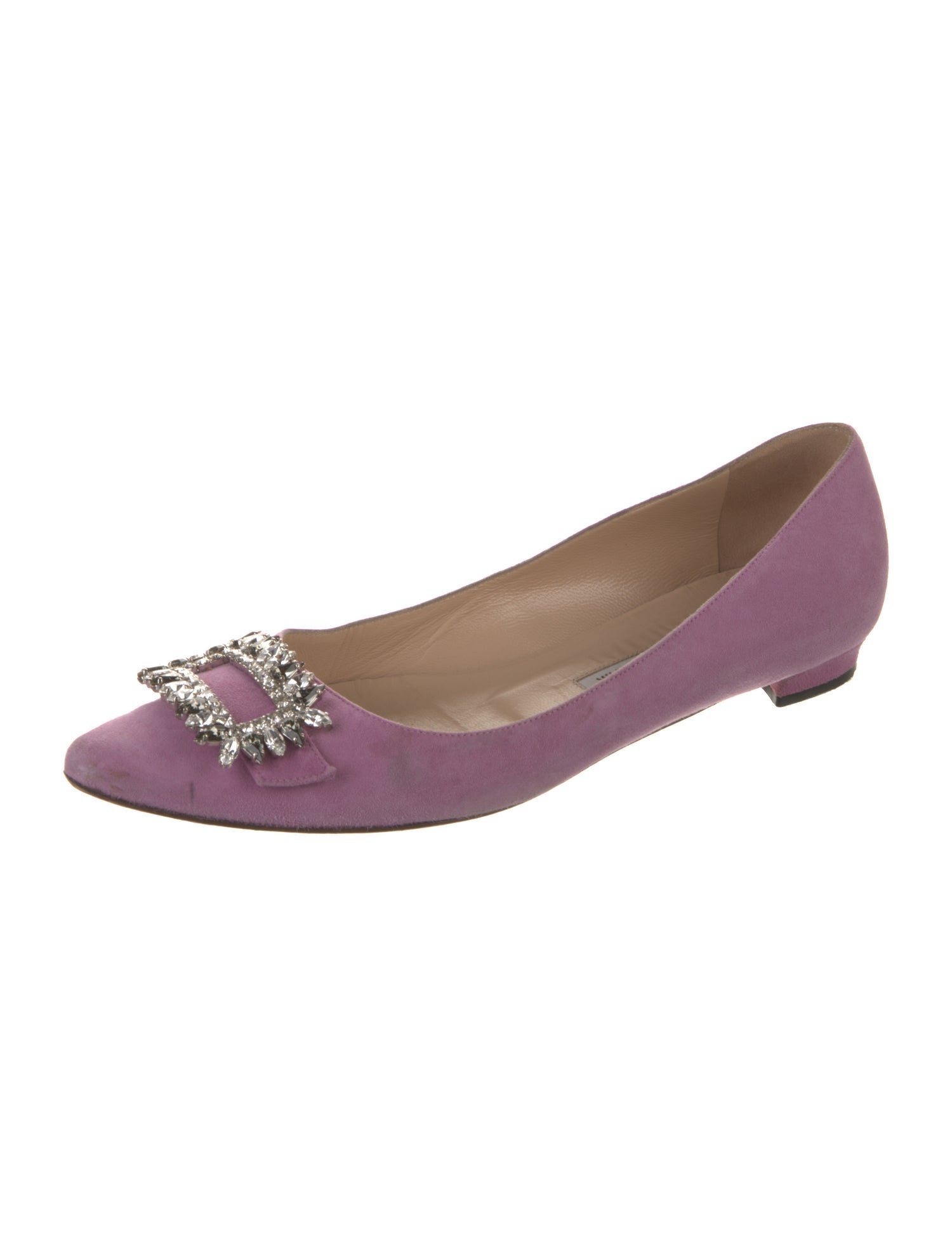 Manolo Blahnik Suede Crystal Embellishments Flats