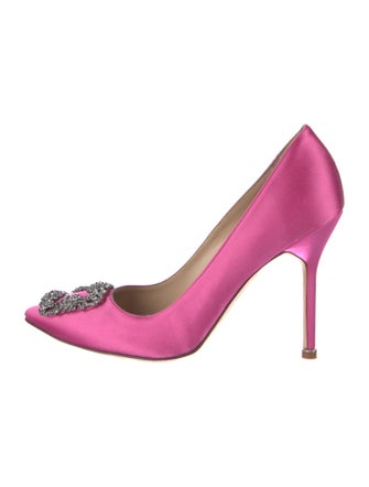Manolo Blahnik Satin Crystal Embellishments Pumps