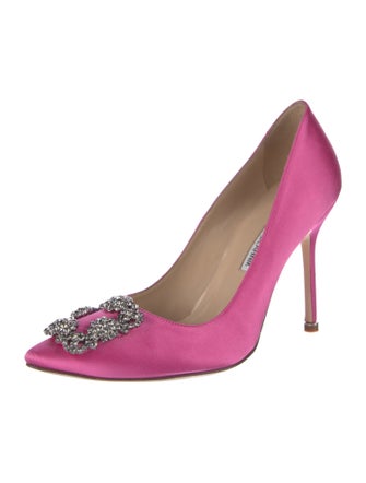 Manolo Blahnik Satin Crystal Embellishments Pumps