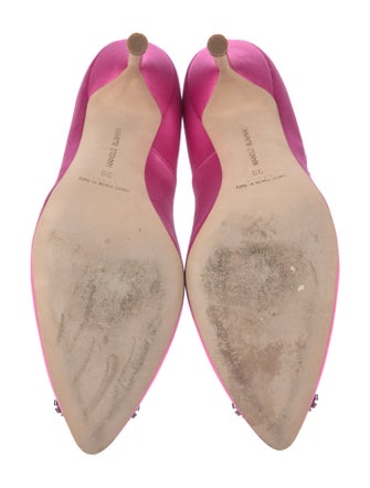 Manolo Blahnik Satin Crystal Embellishments Pumps