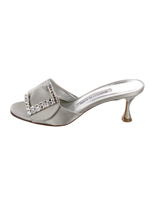 Manolo Blahnik Satin Crystal Embellishments Slides